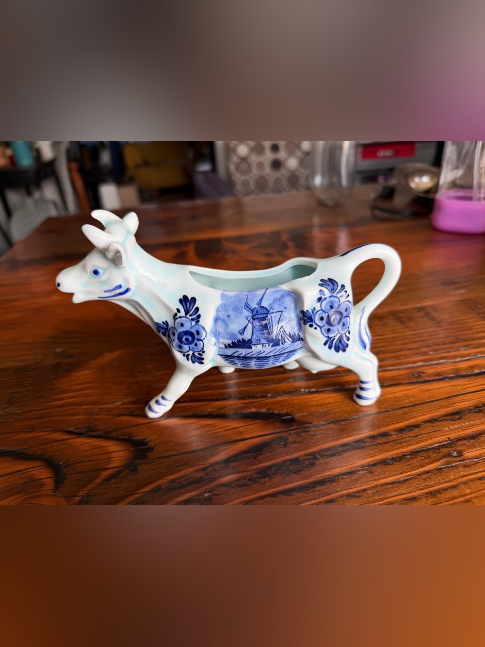Blue and White Delft Cow Creamer - Ceramic Decorative Pitcher